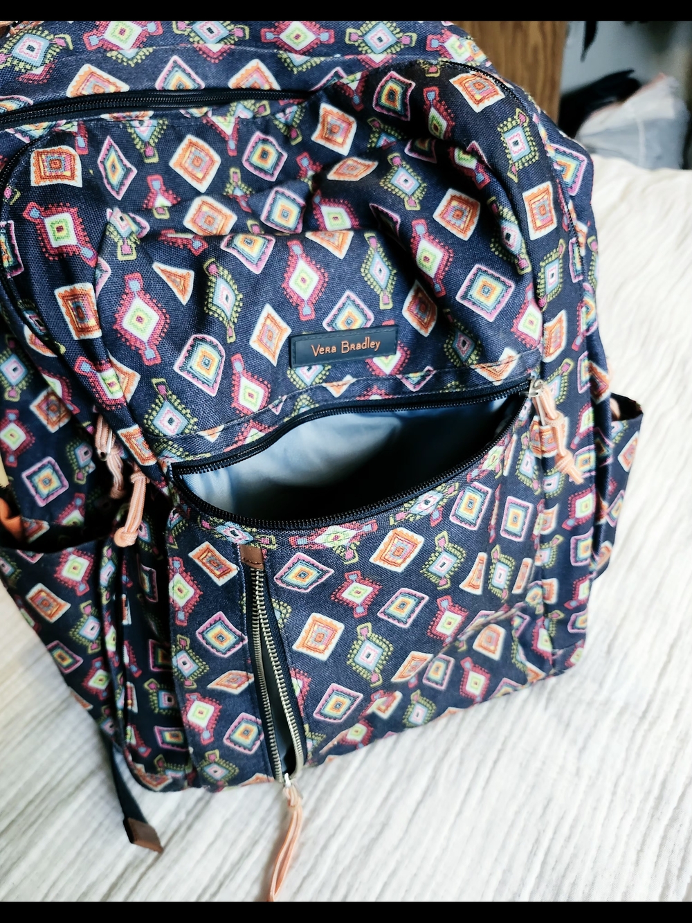 Vera Bradley Quilted Laptop Backpack - Multicolor Diamond Print - Picture 12 of 13